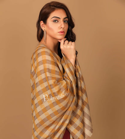 Pashtush India Stole Pashtush Womens Luxury Wool Checkered Scarf,  Reversible, Extra-Fine, Tuscan Sun