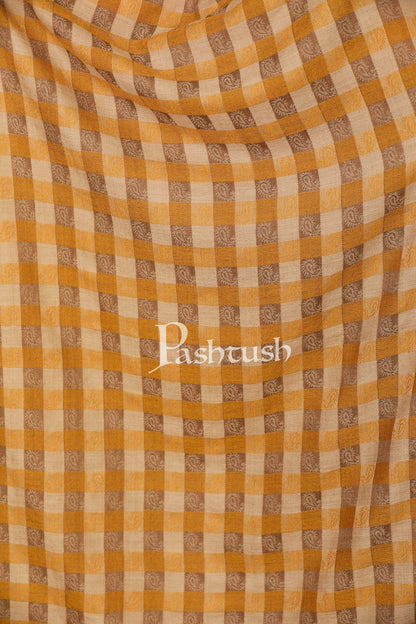 Pashtush India Stole Pashtush Womens Luxury Wool Checkered Scarf,  Reversible, Extra-Fine, Tuscan Sun