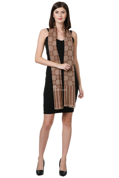 Pashtush India Womens Stoles and Scarves Scarf Pashtush Womens Luxury Wool Scarf, Fine Wool Stole, Coffee