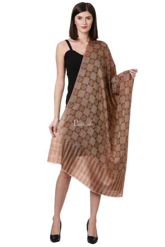 Pashtush India Womens Stoles and Scarves Scarf Pashtush Womens Luxury Wool Scarf, Fine Wool Stole, Coffee