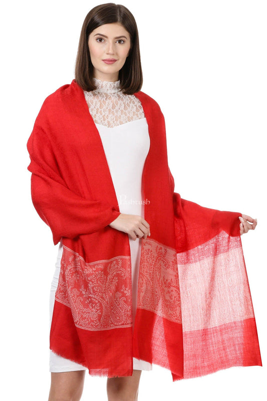 Pashtush India Womens Stoles and Scarves Scarf Pashtush Womens Luxury Wool Scarf, Fine Wool Stole, Scarlet Paisley