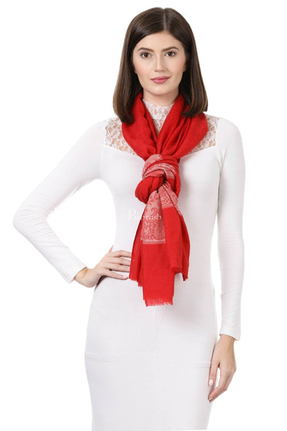 Pashtush India Womens Stoles and Scarves Scarf Pashtush Womens Luxury Wool Scarf, Fine Wool Stole, Scarlet Paisley
