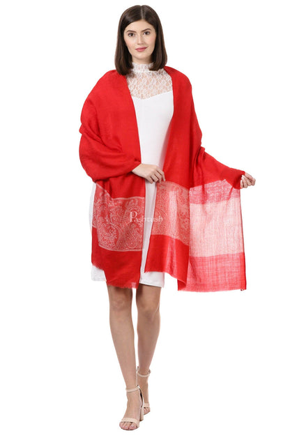 Pashtush India Womens Stoles and Scarves Scarf Pashtush Womens Luxury Wool Scarf, Fine Wool Stole, Scarlet Paisley