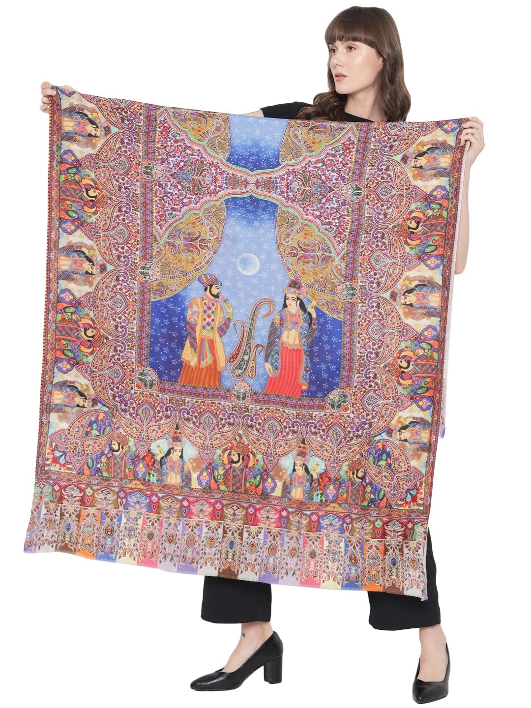 Pashtush India Womens Shawls Pashtush Womens Moon Shawl (Chand-Dar), Rashke Qamar (Envy Of The Moon), Love Story Shawl. (Woolmark Certified)