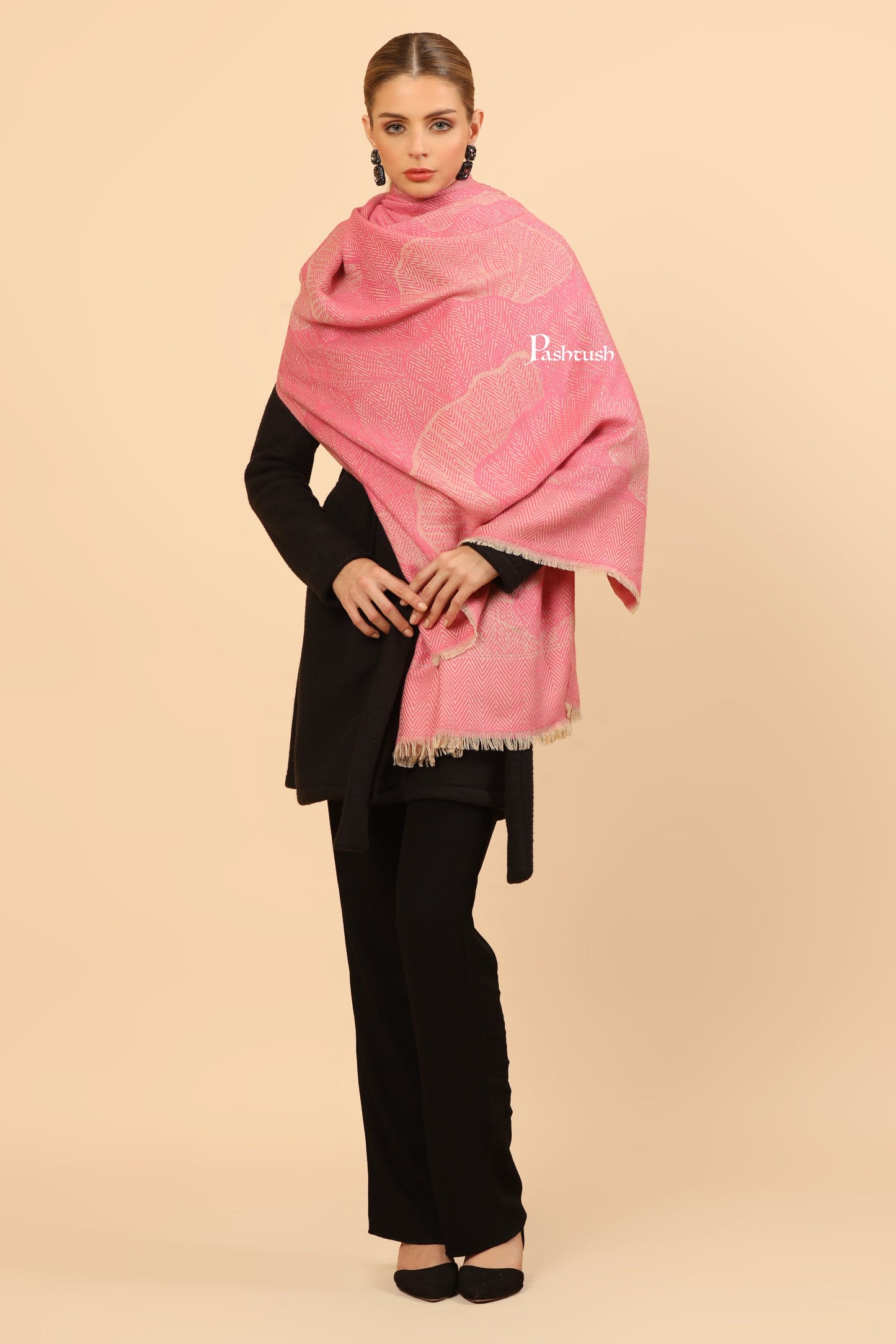 Pashtush India Womens Stoles Pashtush Womens Muffler, Soft and Warm, Stole, Organic Weave Design, Pink