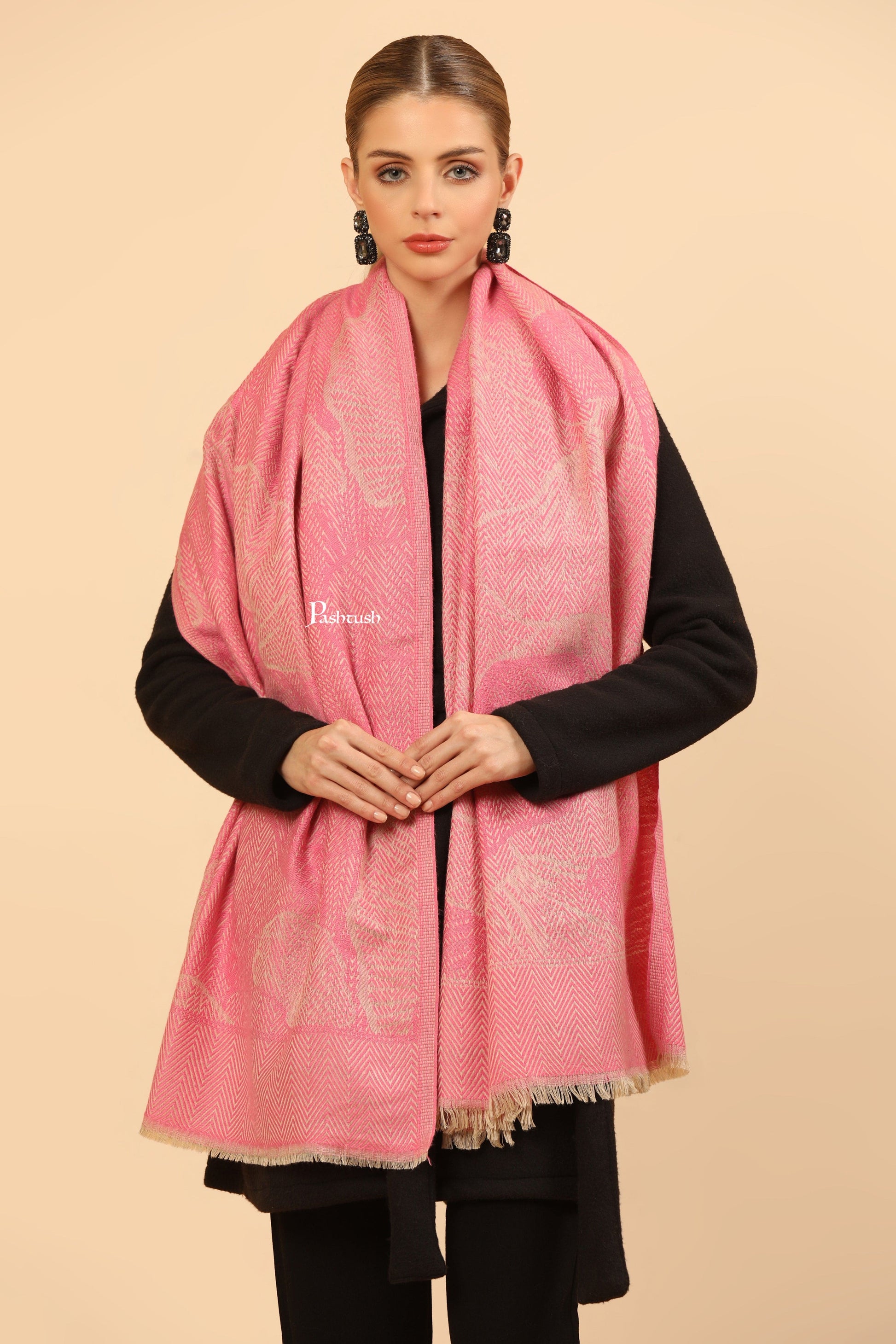 Pashtush India Womens Stoles Pashtush Womens Muffler, Soft and Warm, Stole, Organic Weave Design, Pink