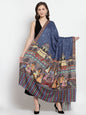 Pashtush India Womens Shawls Pashtush Womens Mughal Darbar Printed Shawl, 100% Pure, Woolmark Certified, Lapis Blue