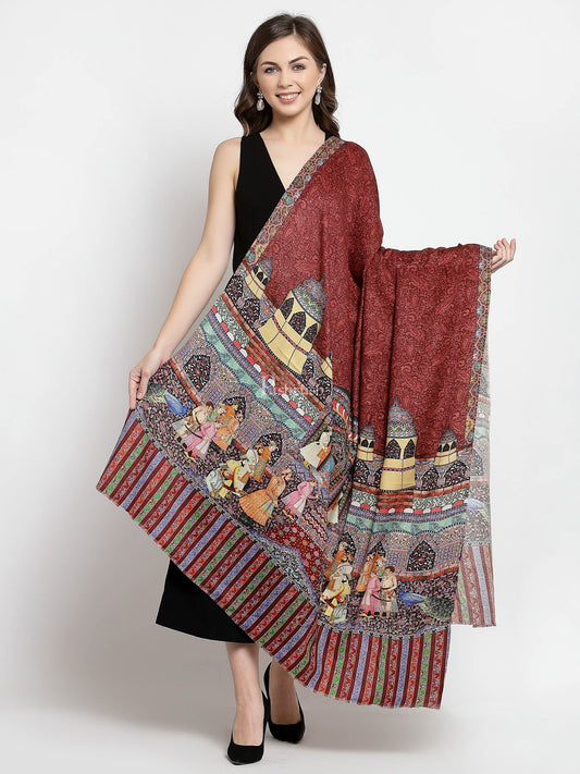 Pashtush India Womens Shawls Pashtush Womens Mughal Darbar Printed Shawl, Crimson