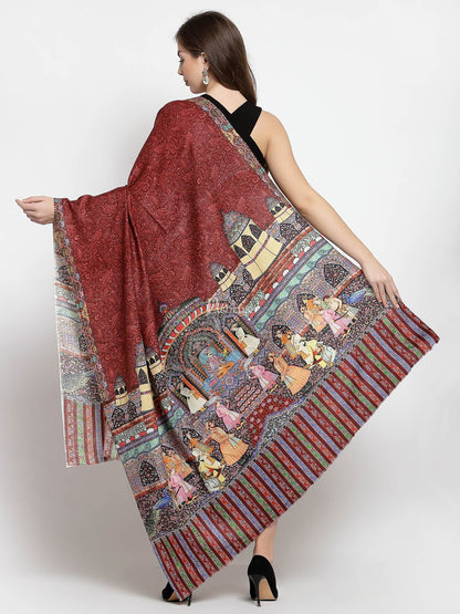 Pashtush India Womens Shawls Pashtush Womens Mughal Darbar Printed Shawl, Crimson