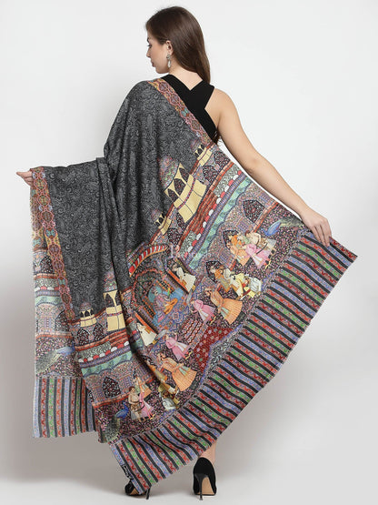 Pashtush India Womens Shawls Pashtush Womens Mughal Darbar Printed Shawl, Fine Wool, Ultra Soft