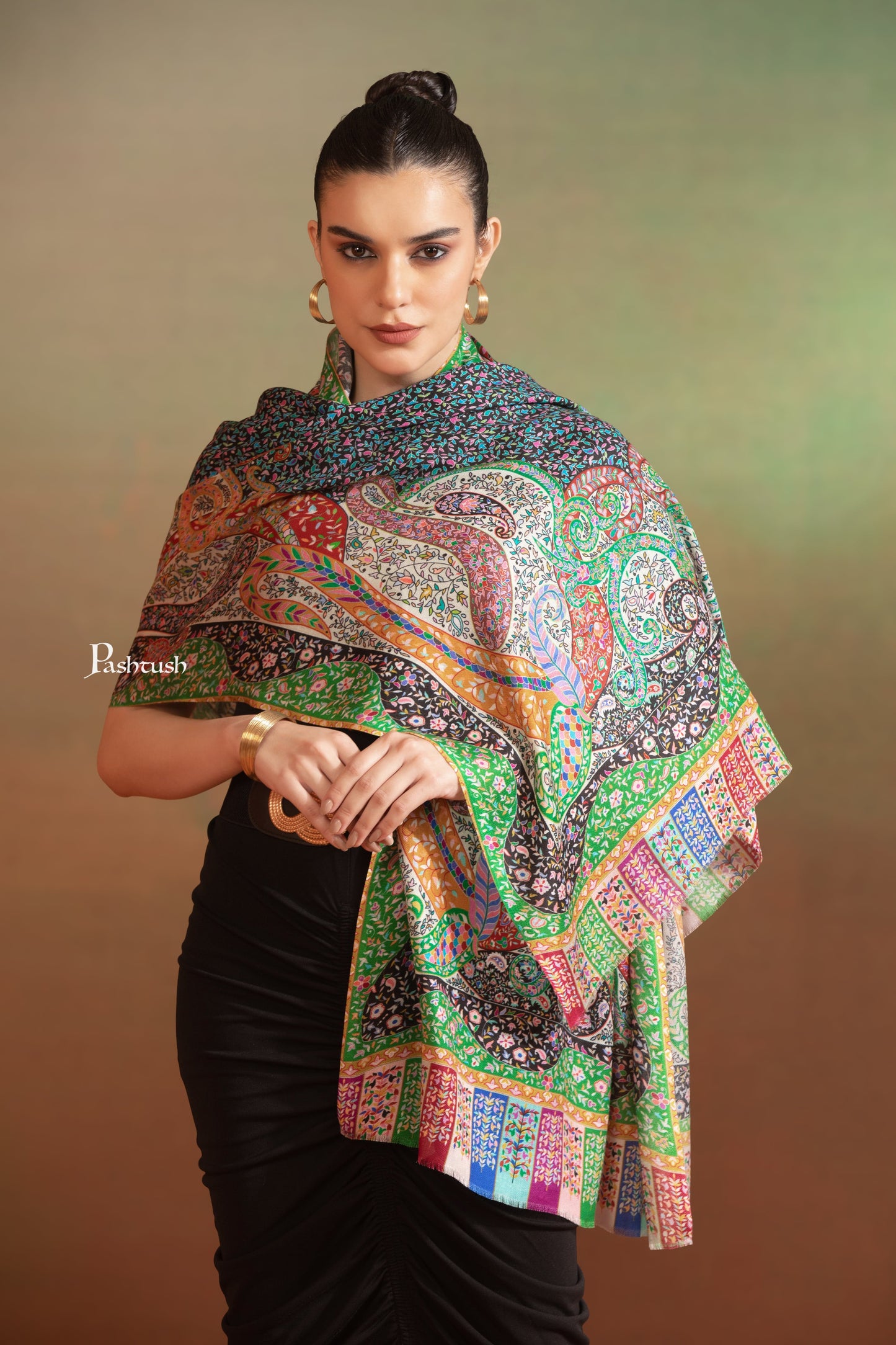 Pashtush India Womens Stoles and Scarves Scarf Pashtush Womens Mughal Printed Stole, Extra Soft Bamboo Fabric