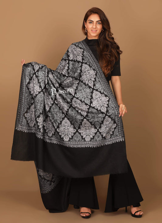 Pashtush India 100x200 Pashtush Womens, Nalki Embroidery Needlework Shawl, Black 100% Pure wool woolmark
