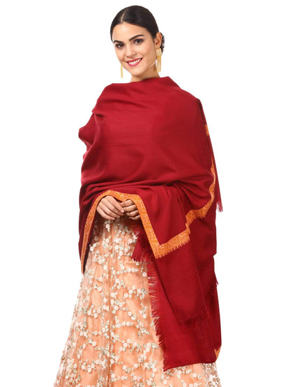 Pashtush Womens Neemdaur Shawl, Fineembroidery With Intricate Needlework, Wedding Collection A Shawls (Maroon)