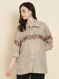 Pashtush India Womens Shirt Pashtush Womens Oversized Casual Woollen Shirt, Beige