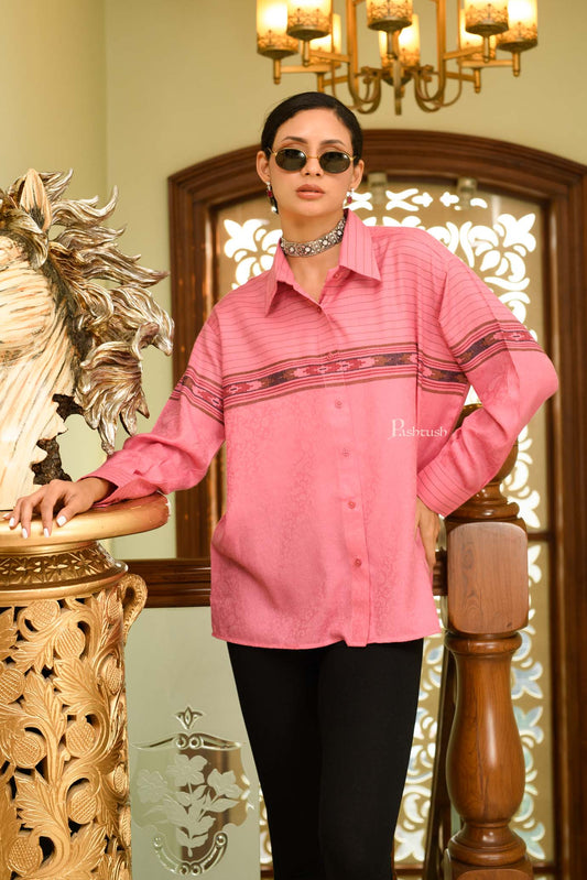 Pashtush India Womens Shirt Pashtush Womens Oversized Casual Woollen Shirt, Blush Pink