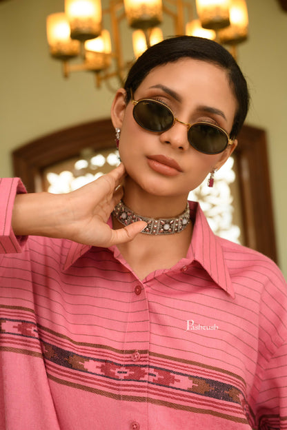 Pashtush India Womens Shirt Pashtush Womens Oversized Casual Woollen Shirt, Blush Pink