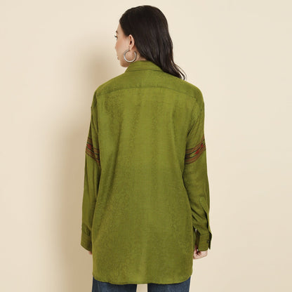 Pashtush India Womens Shirt Pashtush Womens Oversized Casual Woollen Shirt, Emerald Green
