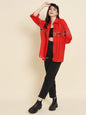 Pashtush India Womens Shirt Pashtush Womens Oversized Casual Woollen Shirt, Red