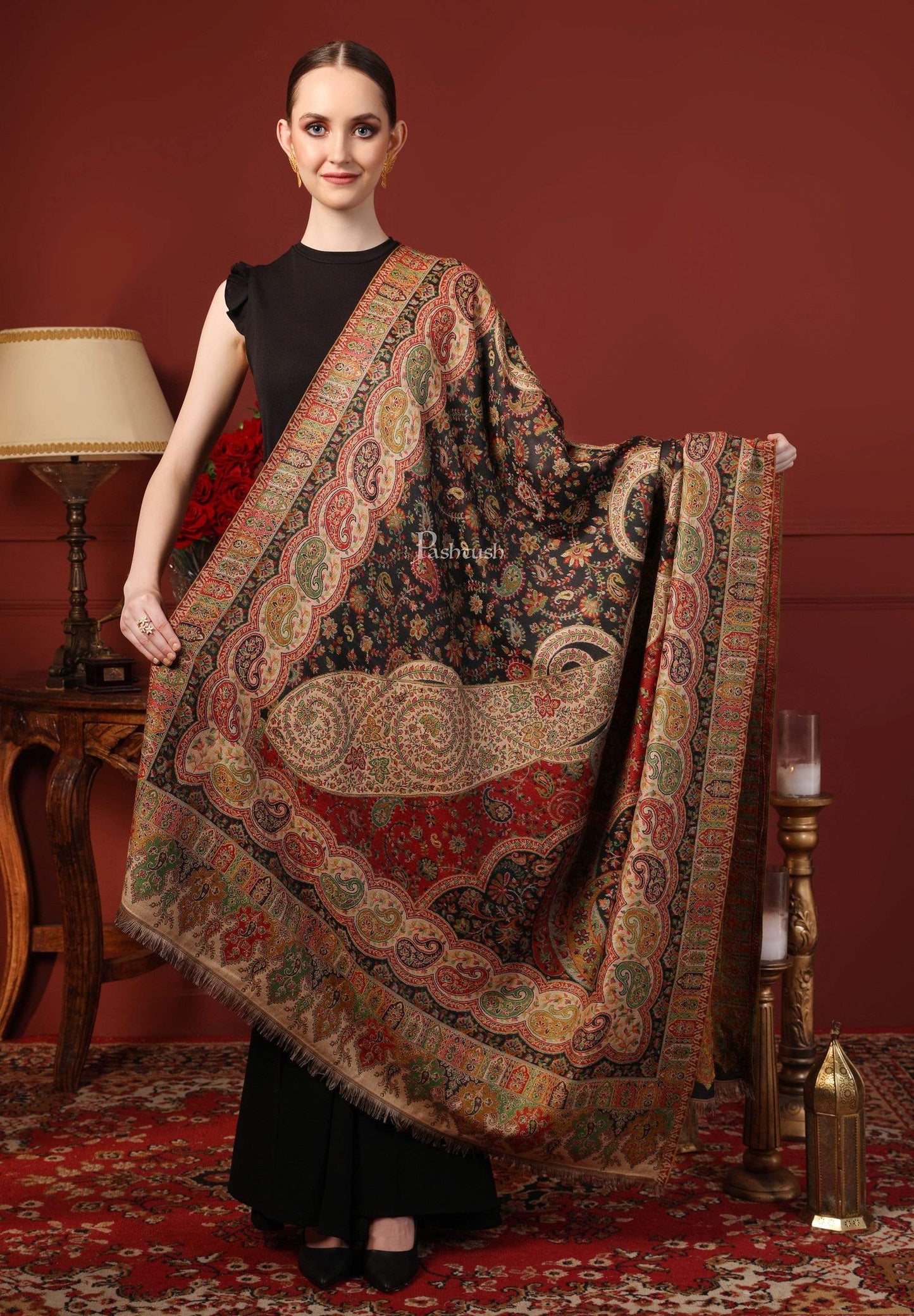 Pashtush India 100x200 Pashtush Womens Paisley Weave Kaani Shawl, Soft and Warm