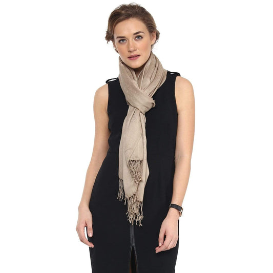 Pashtush India 70x200 Pashtush Womens Paisley Weave Scarf, Soft and Warm, Luxury Wool - Beige