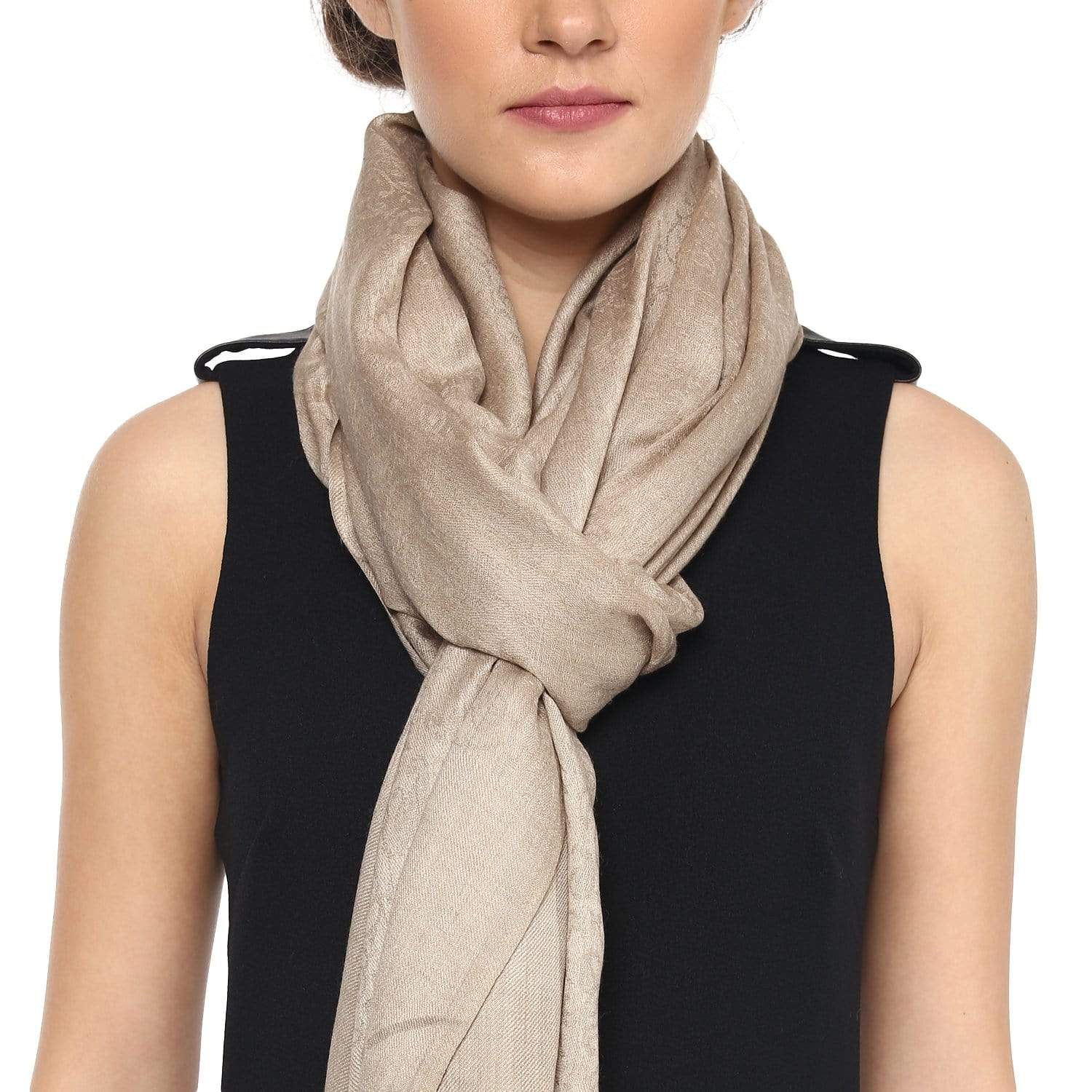 Pashtush India 70x200 Pashtush Womens Paisley Weave Scarf, Soft and Warm, Luxury Wool - Beige