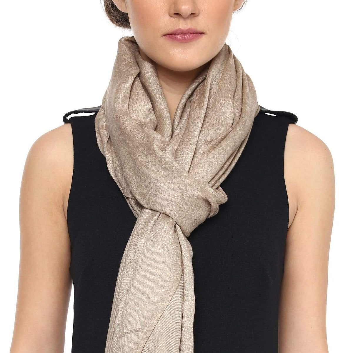 Pashtush India 70x200 Pashtush Womens Paisley Weave Scarf, Soft and Warm, Luxury Wool - Beige