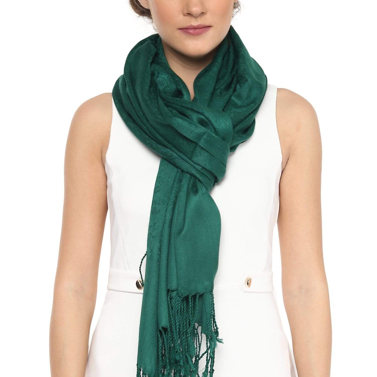 Pashtush India 70x200 Pashtush Womens Paisley Weave Scarf, Soft and Warm, Luxury Wool - Bottle Green