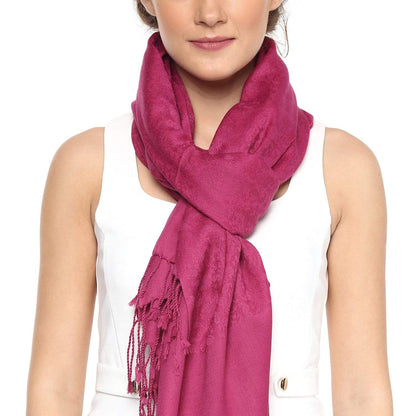 Pashtush Womens Paisley Weave Scarf, Soft And Warm, Luxury Wool - Crazy Pink