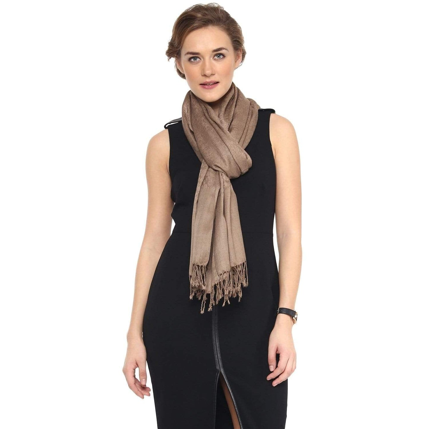 Pashtush Womens Paisley Weave Scarf, Soft And Warm, Luxury Wool - Taupe