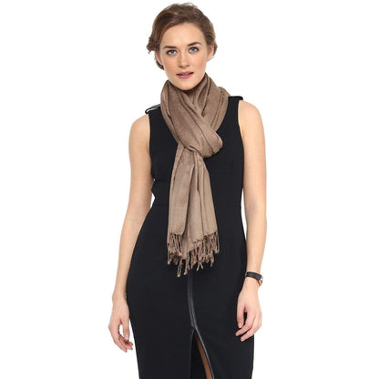 Pashtush Womens Paisley Weave Scarf, Soft And Warm, Luxury Wool - Taupe