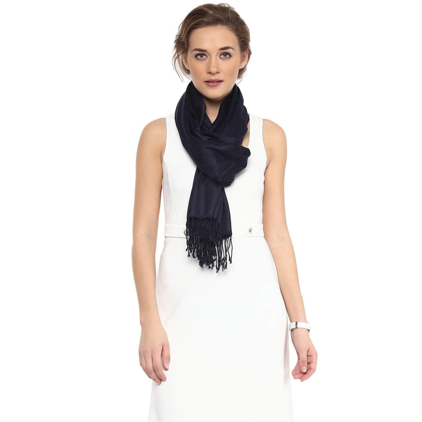 Pashtush Womens Paisley Weave Scarf, Soft And Warm, Luxury Wool - Midnight Blue