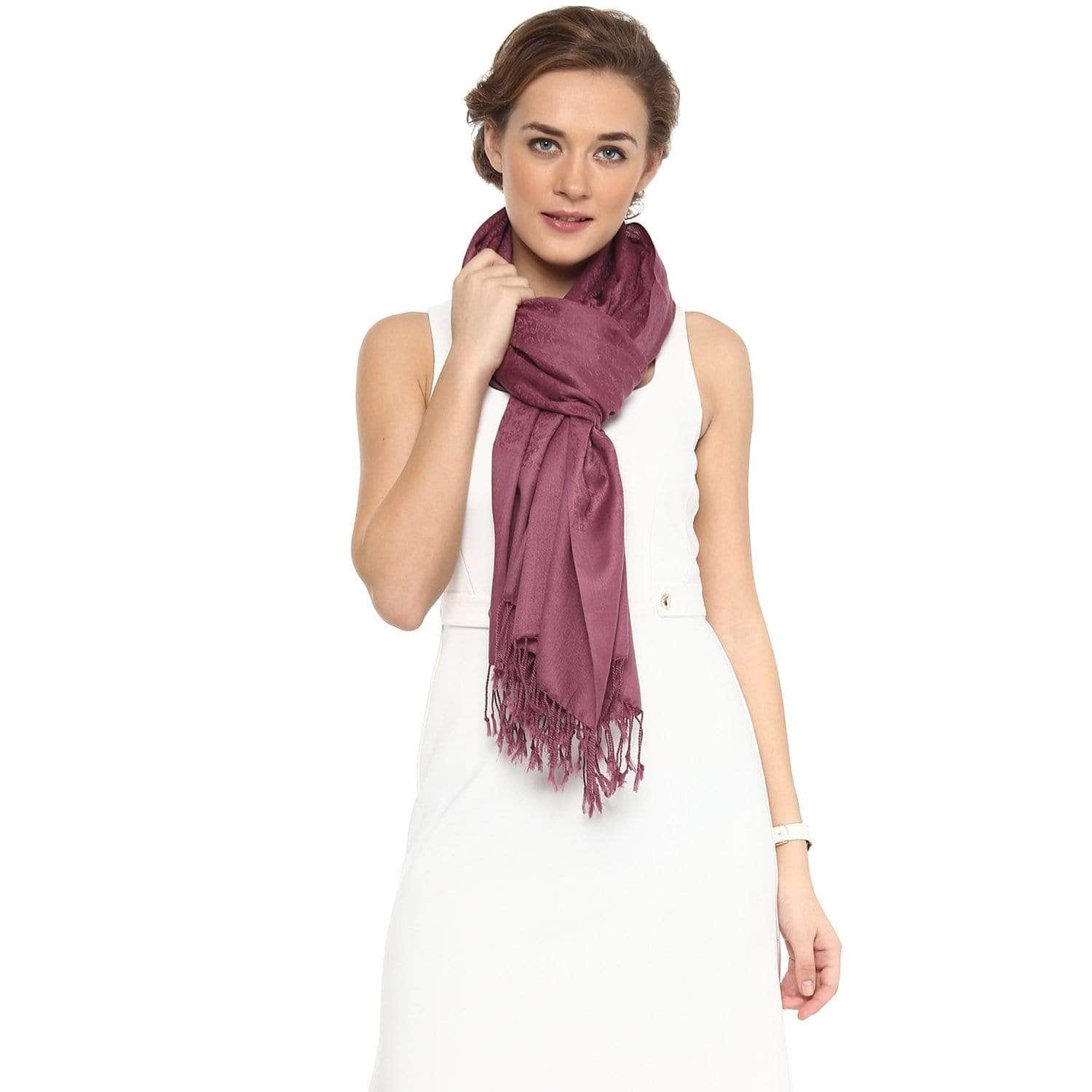 Pashtush India 70x200 Pashtush Womens Paisley Weave Scarf, Soft and Warm, Luxury Wool - Peel Lilac