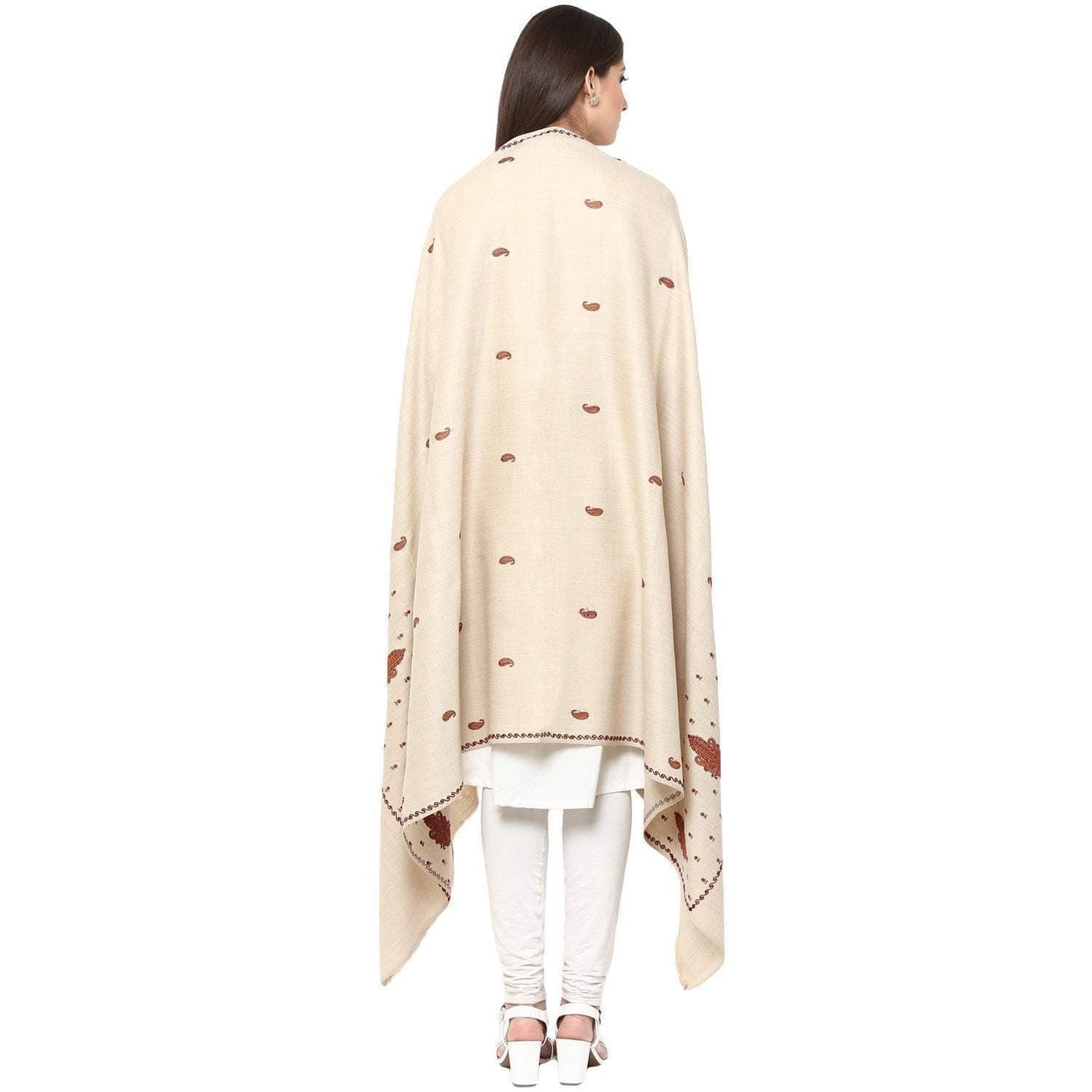 Pashtush Womens Palla Booti Shawl - Light Beige