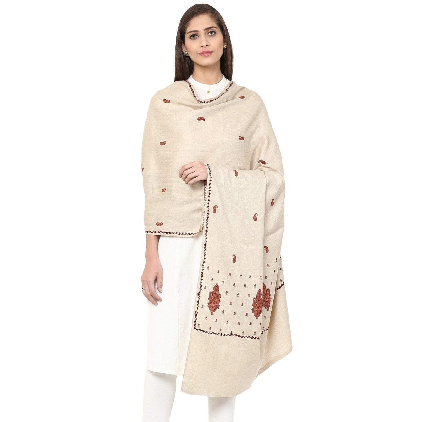 Pashtush Womens Palla Booti Shawl - Light Beige