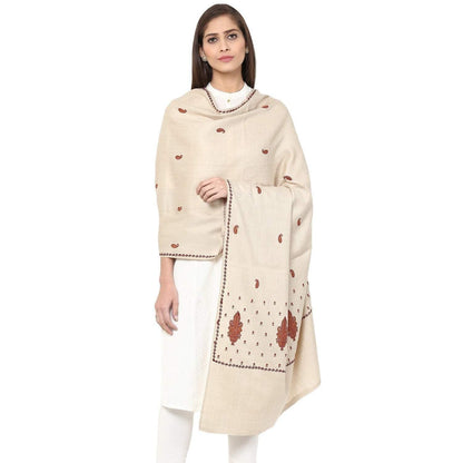 Pashtush Womens Palla Booti Shawl - Light Beige
