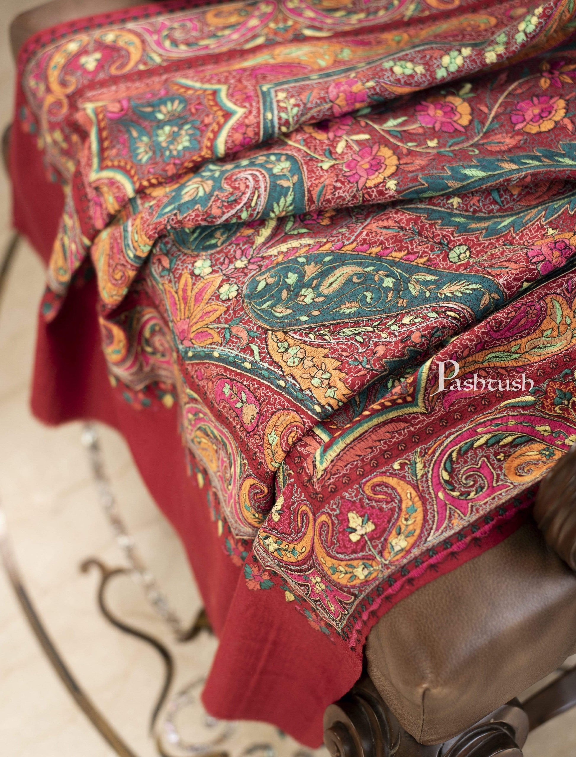 Pashtush India 100x200 Pashtush Womens Papier Mache Embroidered Jamawar Stole, Fine Wool, Soft and Warm