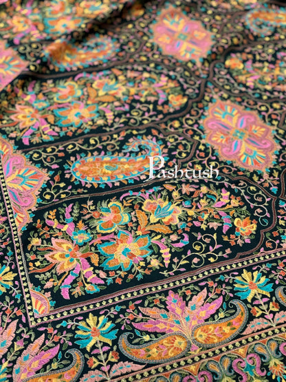 Pashtush India 100x200 Pashtush Womens Papier-mâché Embroidered Shawl, Fine Wool with Silky Embroidery, Black