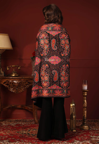 Pashtush India 100x200 Pashtush Womens Papier-mâché Embroidered Shawl, Fine Wool with Silky Embroidery, Black