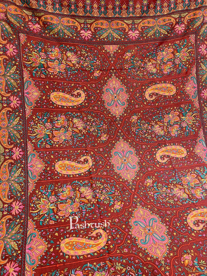 Pashtush India 100x200 Pashtush Womens Papier-mâché Embroidered Shawl, Fine Wool with Silky Embroidery, Maroon