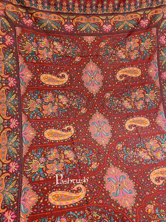 Pashtush India 100x200 Pashtush Womens Papier-mâché Embroidered Shawl, Fine Wool with Silky Embroidery, Maroon