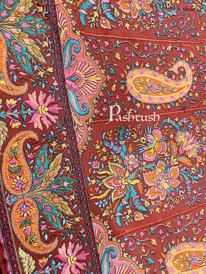 Pashtush India 100x200 Pashtush Womens Papier-mâché Embroidered Shawl, Fine Wool with Silky Embroidery, Maroon