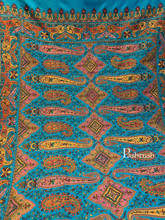 Pashtush India 100x200 Pashtush Womens Papier-mâché Embroidered Shawl, Fine Wool with Silky Embroidery, Scarlet Red