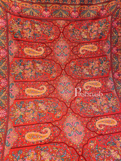 Pashtush India 100x200 Pashtush Womens Papier-mâché Embroidered Shawl, Fine Wool with Silky Embroidery, Scarlet Red