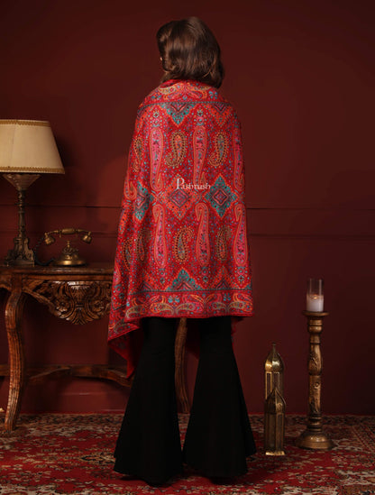 Pashtush India 100x200 Pashtush Womens Papier-mâché Embroidered Shawl, Fine Wool with Silky Embroidery, Scarlet Red