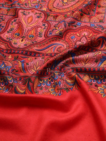 Pashtush India Womens Shawls Pashtush Womens Papier Machè Embroidery Jaal Shawl, Extra Fine Wool - Scarlet Red