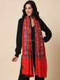 Pashtush India Womens Shawls Pashtush Womens Papier Machè Embroidery Jaal Shawl, Extra Fine Wool - Scarlet Red