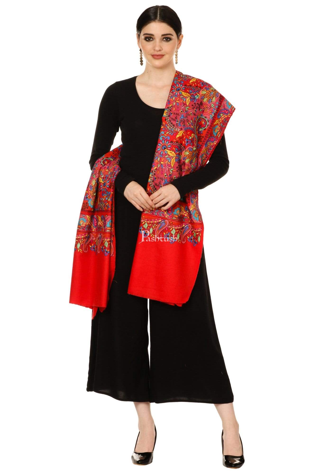 Pashtush India Shawl Pashtush Womens Papier Machè Embroidery Jaal Shawl - Multicoloured