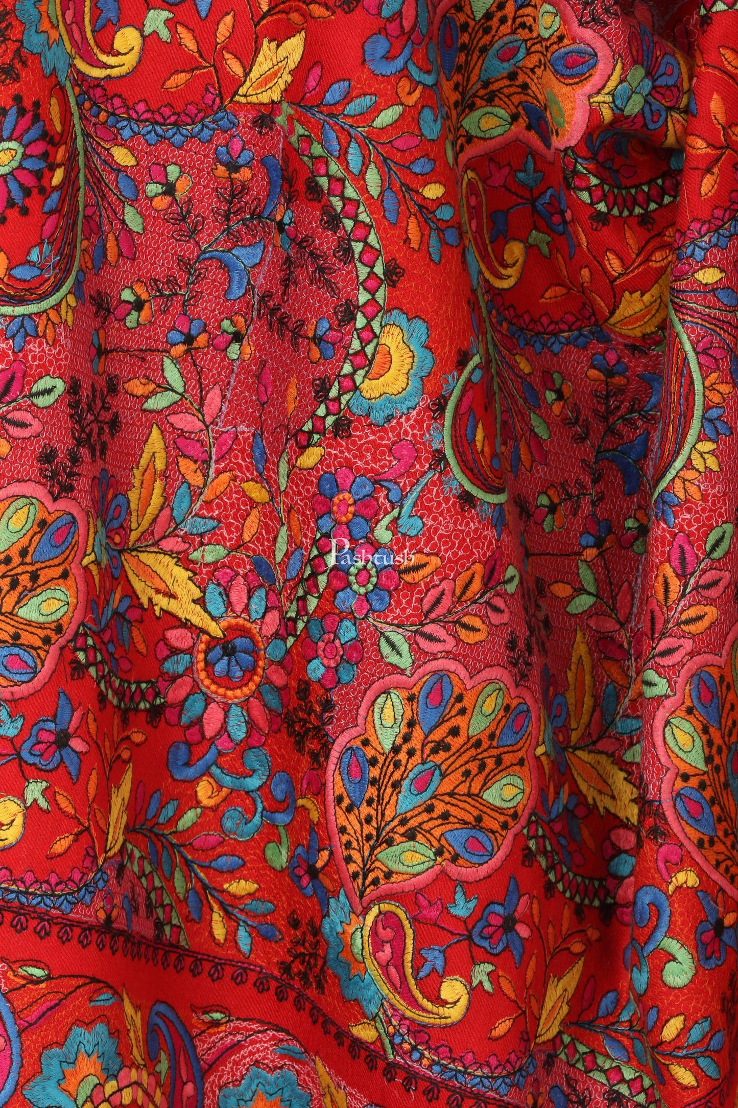 Pashtush India Shawl Pashtush Womens Papier Machè Embroidery Jaal Shawl - Multicoloured