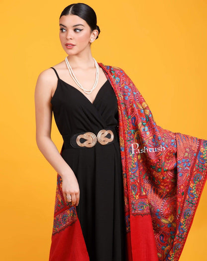 Pashtush India Shawl Pashtush Womens Papier Machè Embroidery Jaal Shawl - Fine Pure Wool