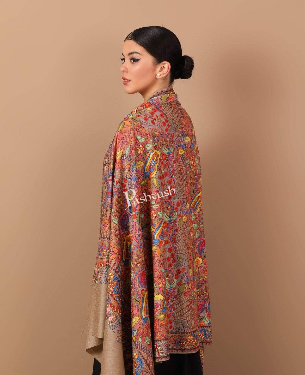 Pashtush India Shawl Pashtush Womens Papier Machè Embroidery Jaal Shawl - Multicoloured